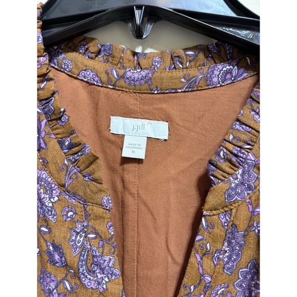 J. Jill XL Brown Purple Paisley Maxi Dress Button Front Ruffle Cotton - Picture 4 of 9